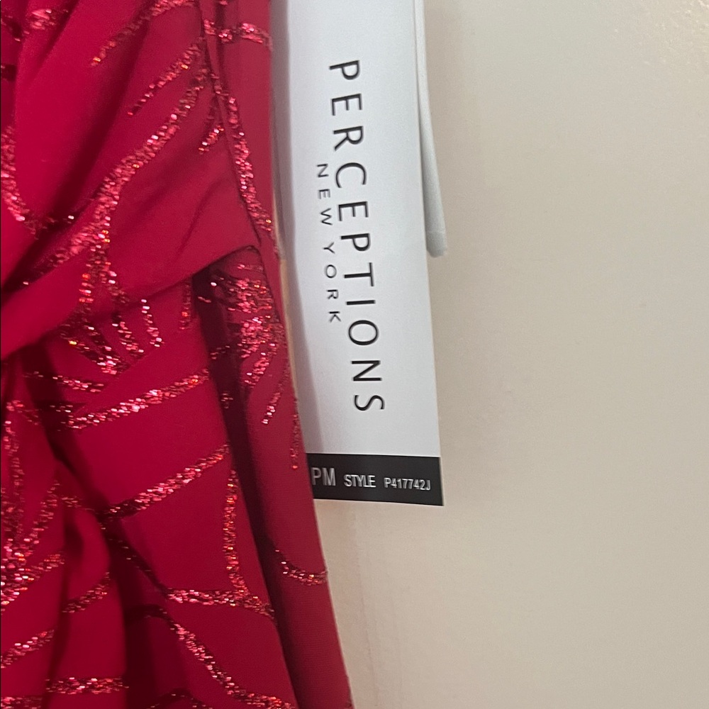 Perceptions Red Asymmetrical Wrap Dress - Picture 4 of 11